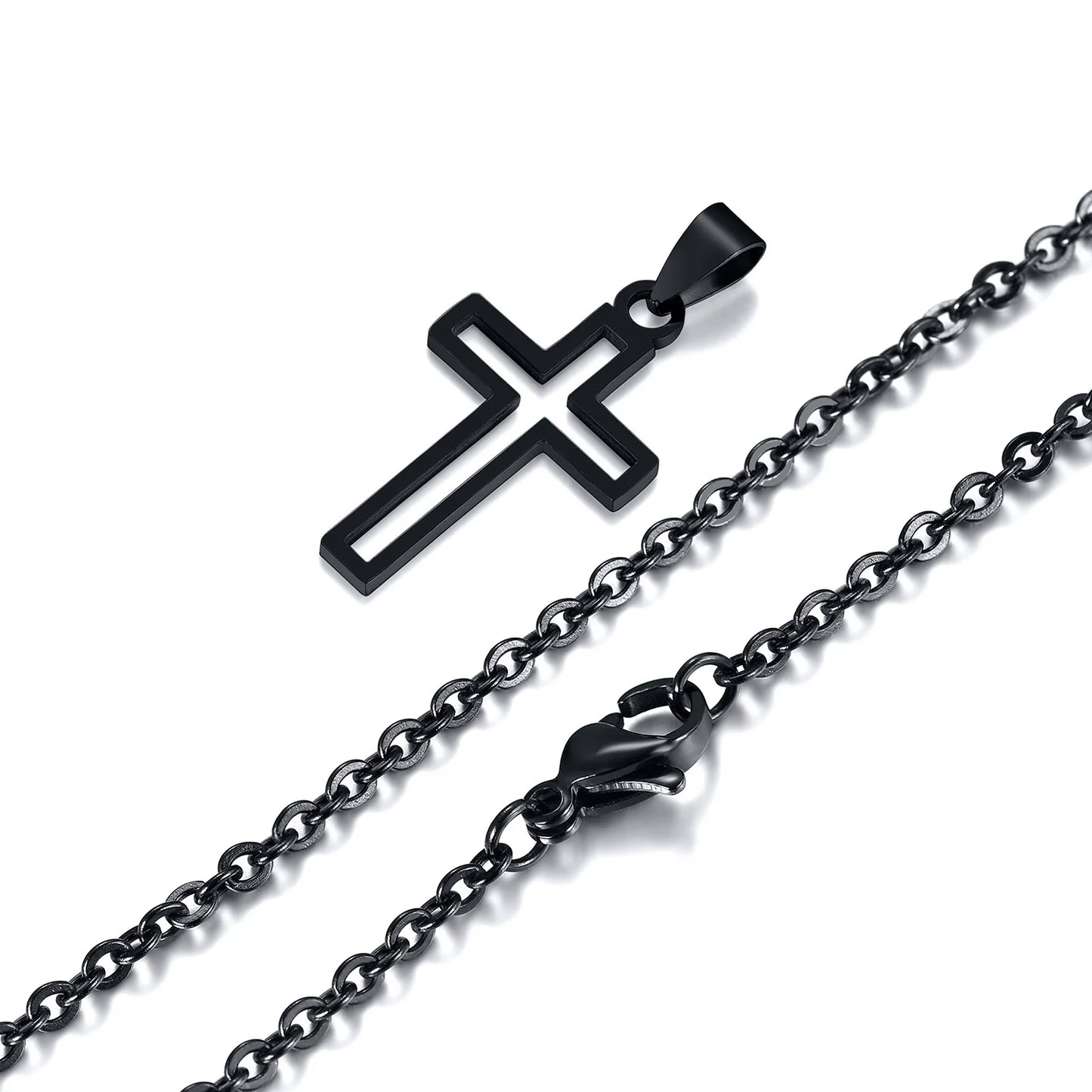 Mens Cutout Cross Necklaces,Waterproof Stainless Steel Hollow Cross Pendant Collar,Religious Faith Christ Gift Jewelry