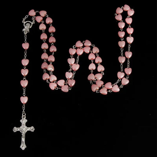 1pcs White Gold-plated Necklace Ladies Faith Cross Pink White Peach Heart Handmade Curved Needle Beads Combination Jewelry