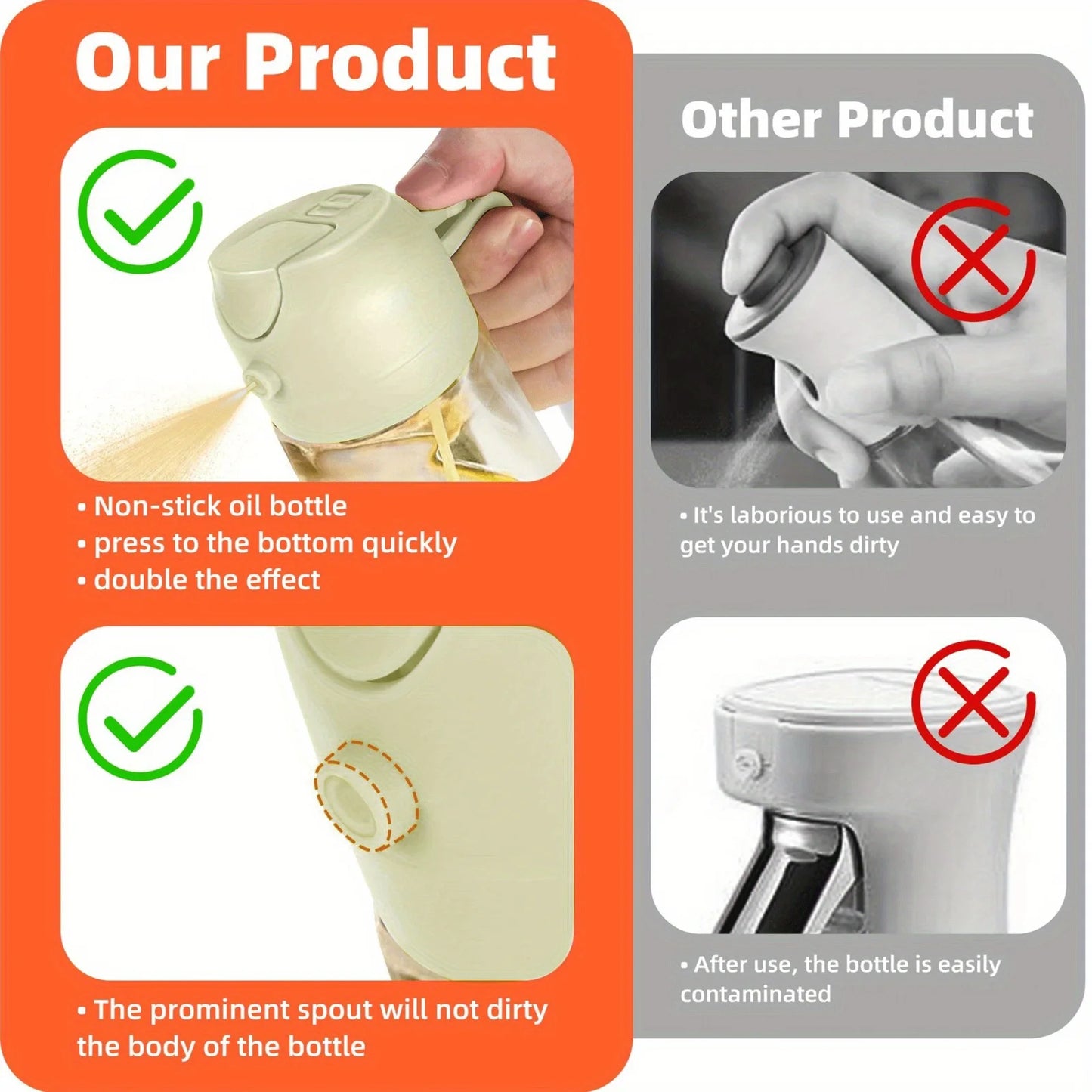 2in1 Glass Spray Oil Sprayer Bottle Spray Oil Dispenser Oil Jar Cruet BBQ Kitchen Baking Roasting Picnic Kitchen Tool