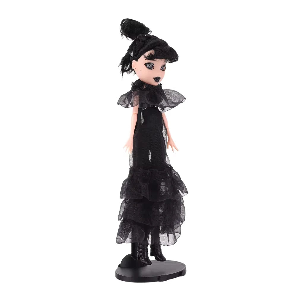 Wednesday Collectible in Black Gothic Gown Premium Accessories and Doll Stand Inspired by Dance Scene