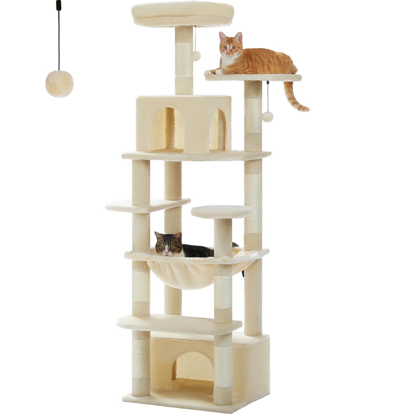 H184CM Large Cat Tower with Sisal Scratching Posts Spacious Condo Perch Stable for Kitten Multi-Level Tower Indoor Cozy Hummocks