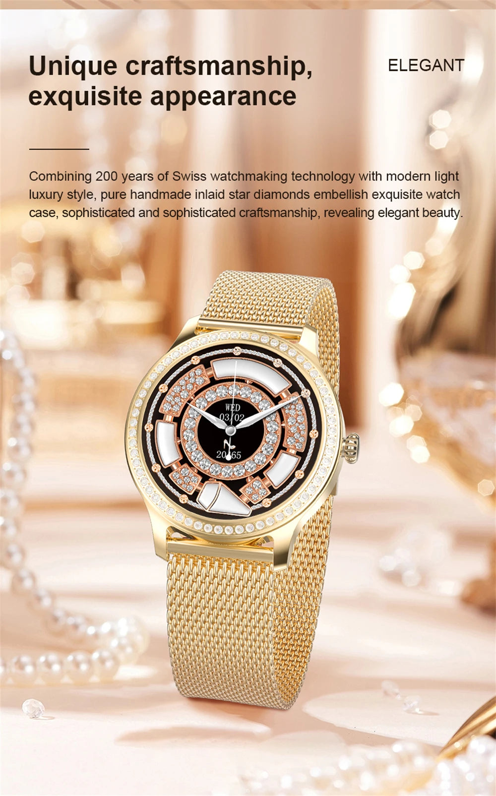 Diamond-studded Smart Watch 2024 For Women Lovely Steel Sport Watch Bluetooth Call Fitness bracelet Heart Rate Ladies Smartwatch