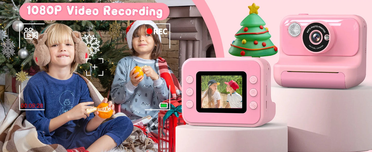 Gofunly 2.4" Kids Instant Camera, Kids Camera with 32G Card, 1080P Instant Camera for Kids with Printing Paper Toy Gifts