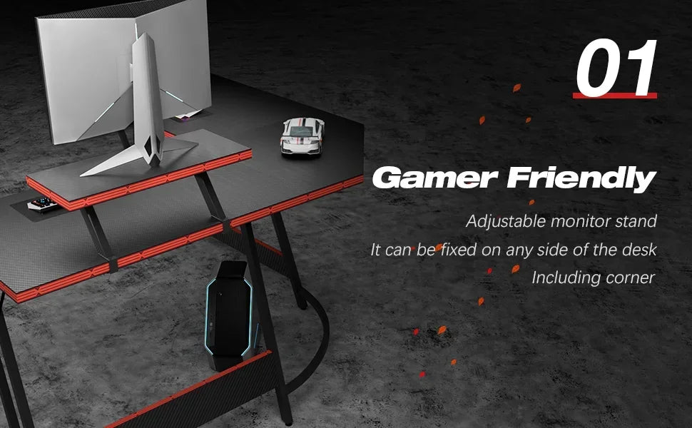 L Shaped Gaming Desk Computer Corner Desk PC Gaming Desk Table with Large Monitor Riser Stand for Home Office Sturdy Writing