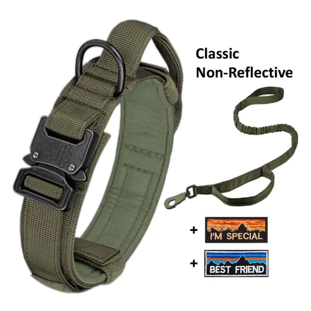 Strong Dog Collar Adjustable Thick Tactical Military Training Collars and Dog Leash with handle for Medium /big/ k9 /Large Dogs