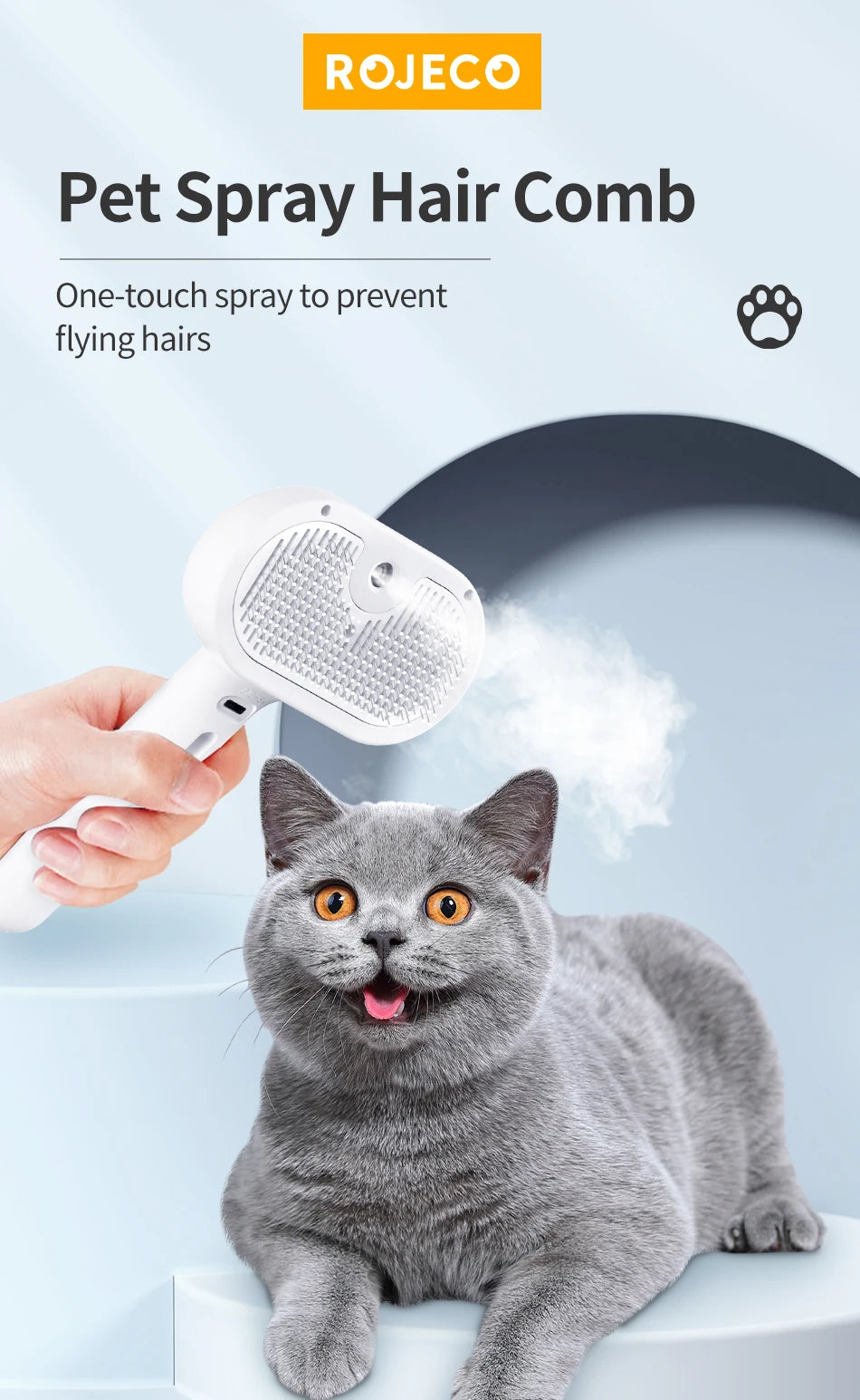 ROJECO Pet Automatic Spray Hair Comb Cat Hair Straightening Brush for Pets Dog Rechargeable Hair Removal Comb Cat Grooming Brush