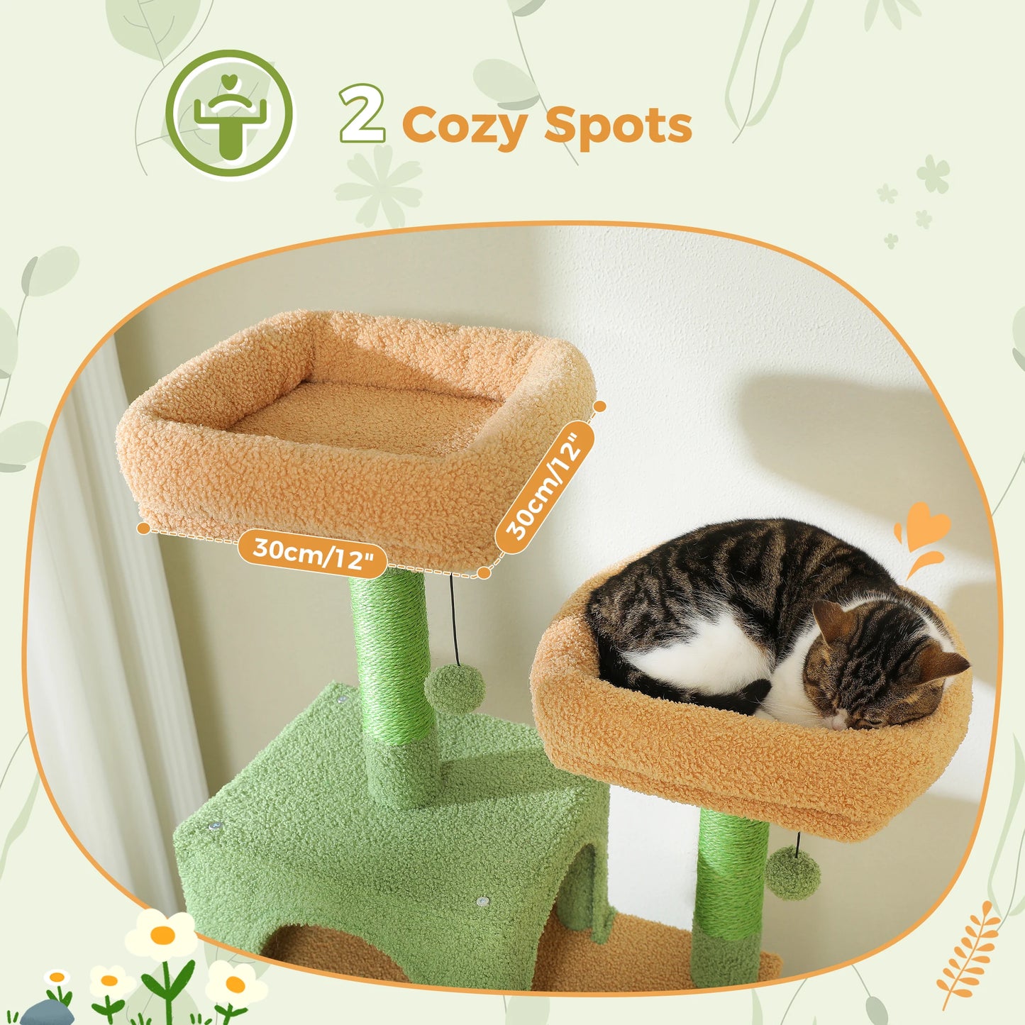 H184CM Large Cat Tower with Sisal Scratching Posts Spacious Condo Perch Stable for Kitten Multi-Level Tower Indoor Cozy Hummocks