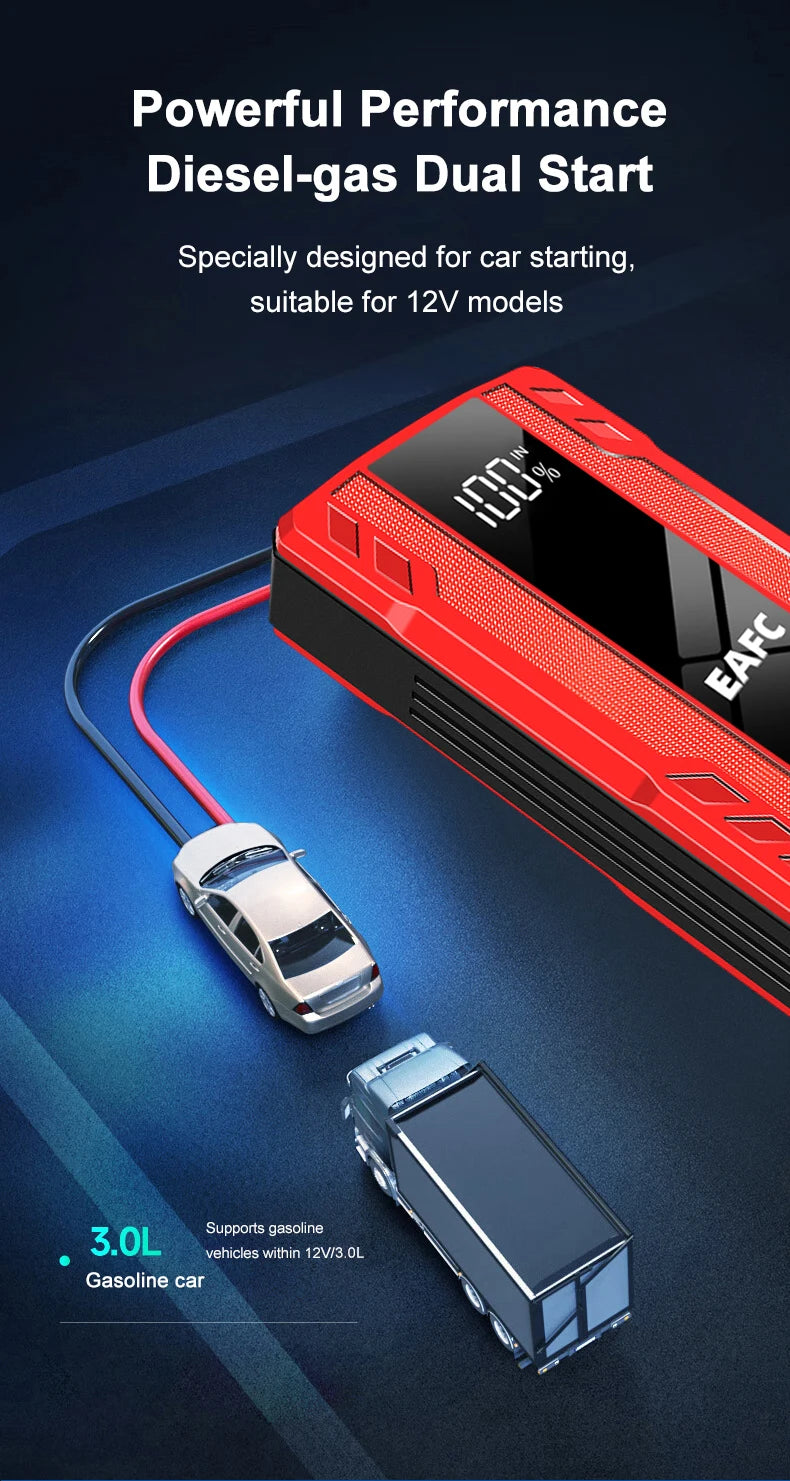 EAFC 1000A Car Jump Starter Power Portable PowerBank 12VAuto Emergency Start Battery Starting Device Booster with LED Light