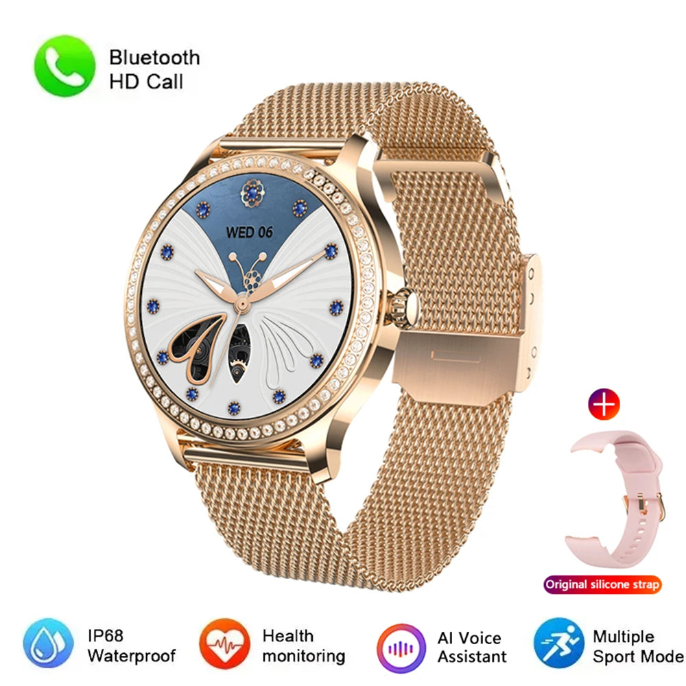 Diamond-studded Smart Watch 2024 For Women Lovely Steel Sport Watch Bluetooth Call Fitness bracelet Heart Rate Ladies Smartwatch