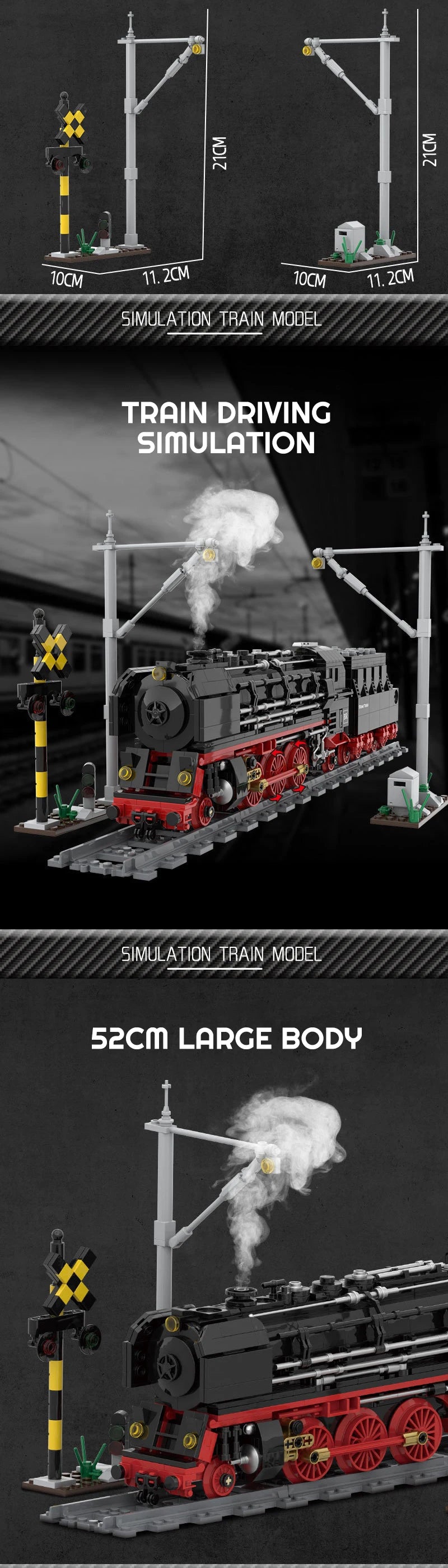 Creative City Technology Steam Train Transportation Model MOC 80019 Power Train Railway Building Blocks Toys Kids Birthday Gifts