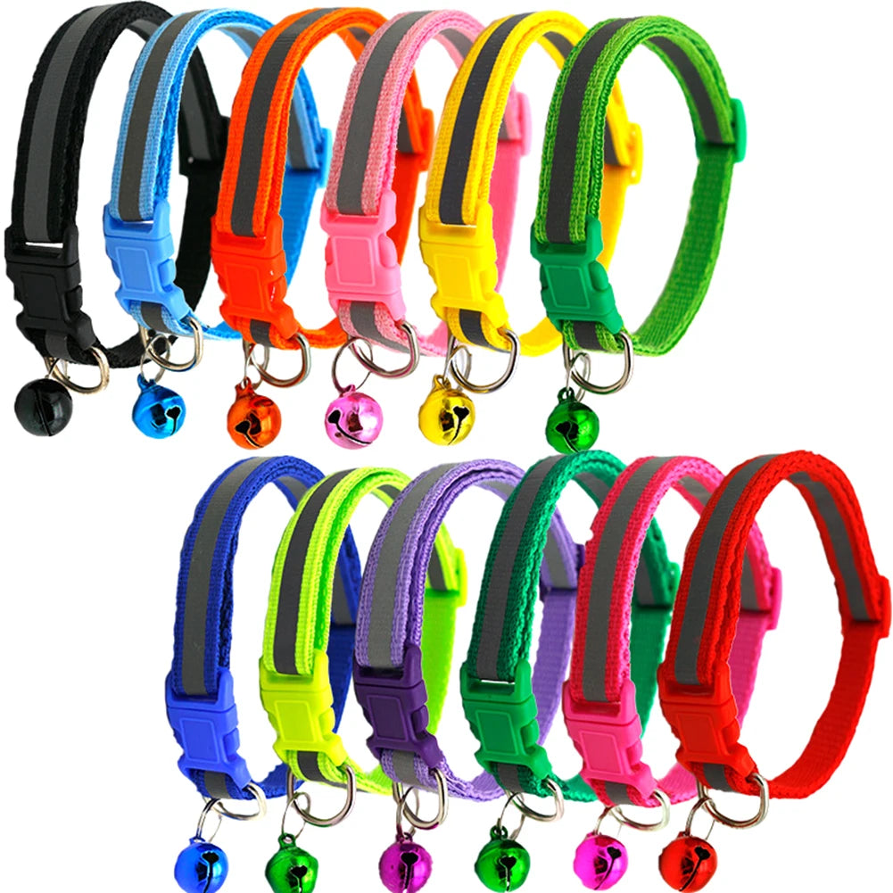 12 Colorful and Colorful Buckle Reflective Collar 1.0 Patch Bell Collar Pet Dog and Cat Collar