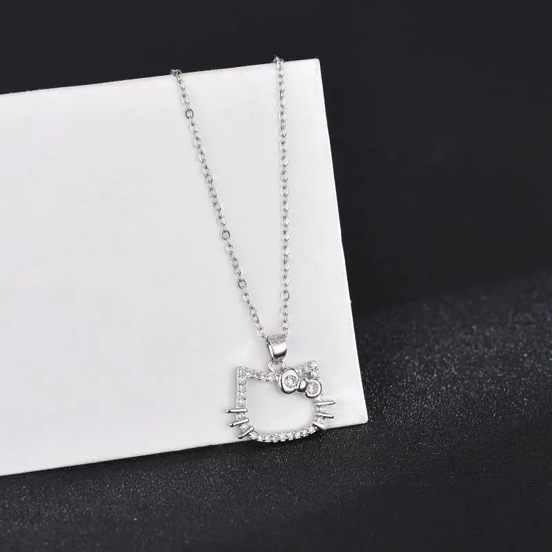 Sanrio Hellokitty Anime Necklace Pearl Pendant Sterling Silver Girl Girlfriend Charms Clavicle Chain Jewelry Birthday Gifts