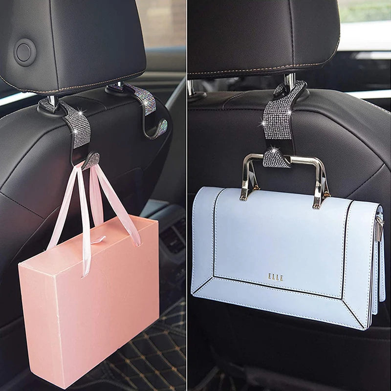 Dazzling Diamond Car Seat Backrest Hook Car Backrest Universal Head Restraint Storage Rack Automotive Interior Accessories