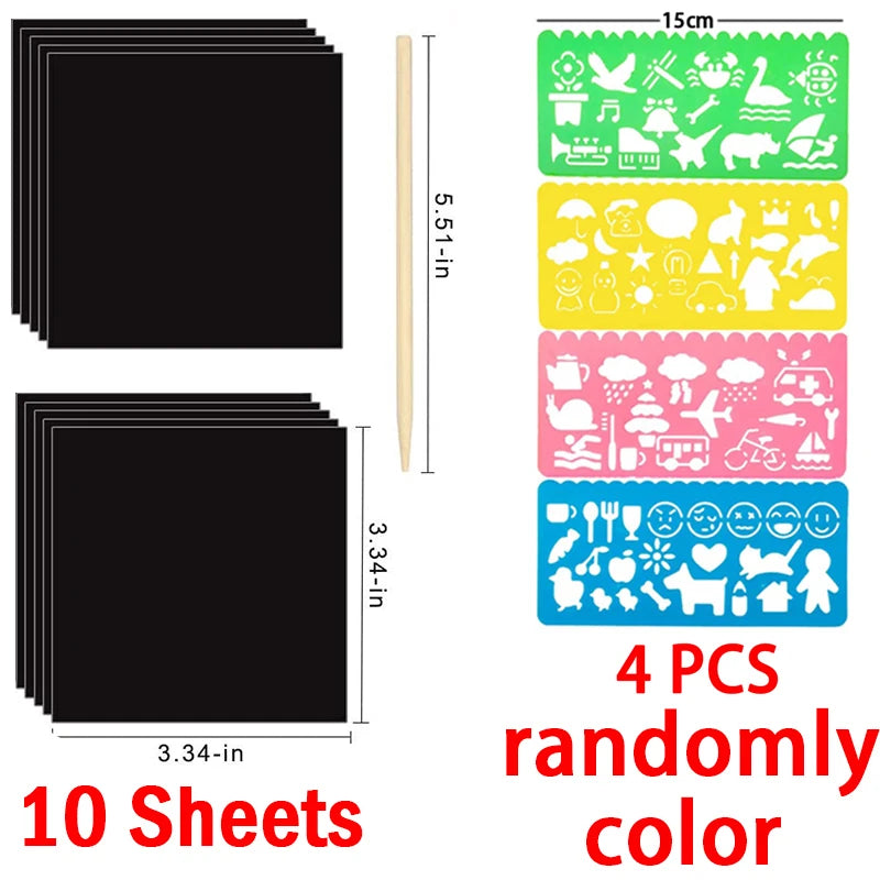 100/5 Piece DIY Rainbow Magic Sticky Notes Set Kids Black Scratch Art Craft Kits Pad Drawing Template Painting Toys