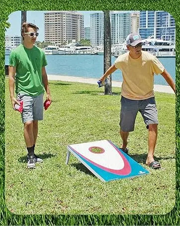 Games All Weather Corntoss Bean Bag Cornhole Yard Game Set for Indoor and Outdoor Use with 2 Target Boards and 8 Bean B