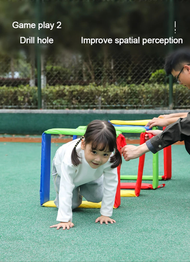 Children Fun Outdoor Games Jump Frame Drill Holes Toys Sensory Integration Training Kindergarten Kid Sports Props Multiple Plays