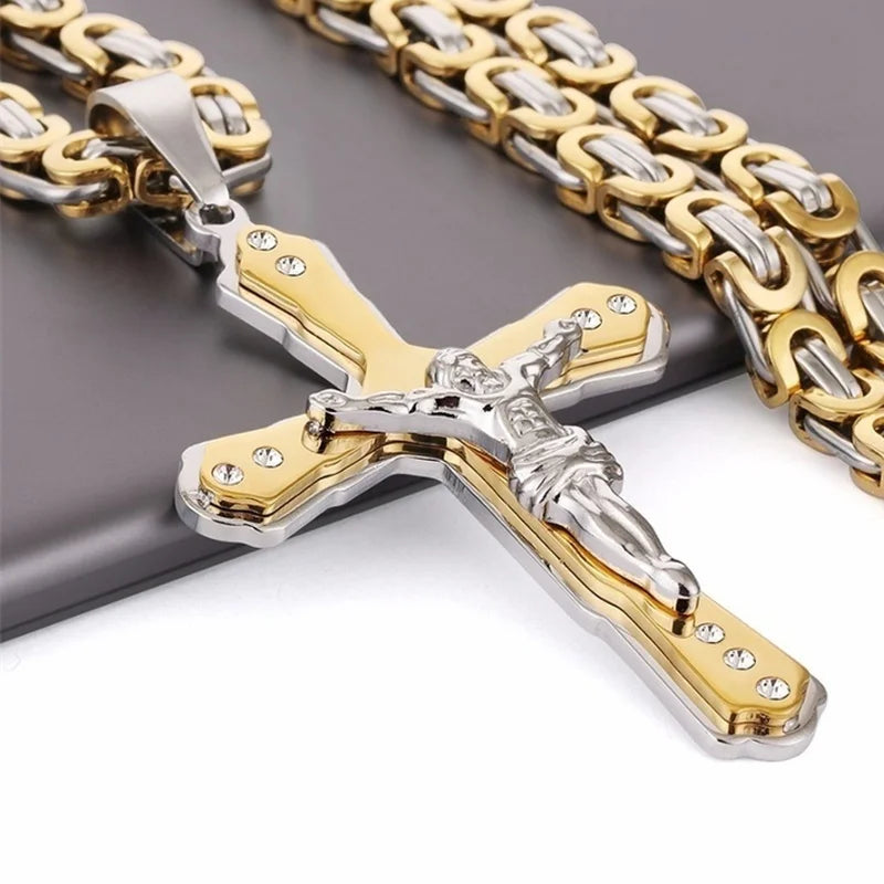 Fashion Jesus Cross Necklace Religious Faith Cross Jesus Jewelry Mens and Women's Necklace Banquet Party Anniversary Gift Hiphop