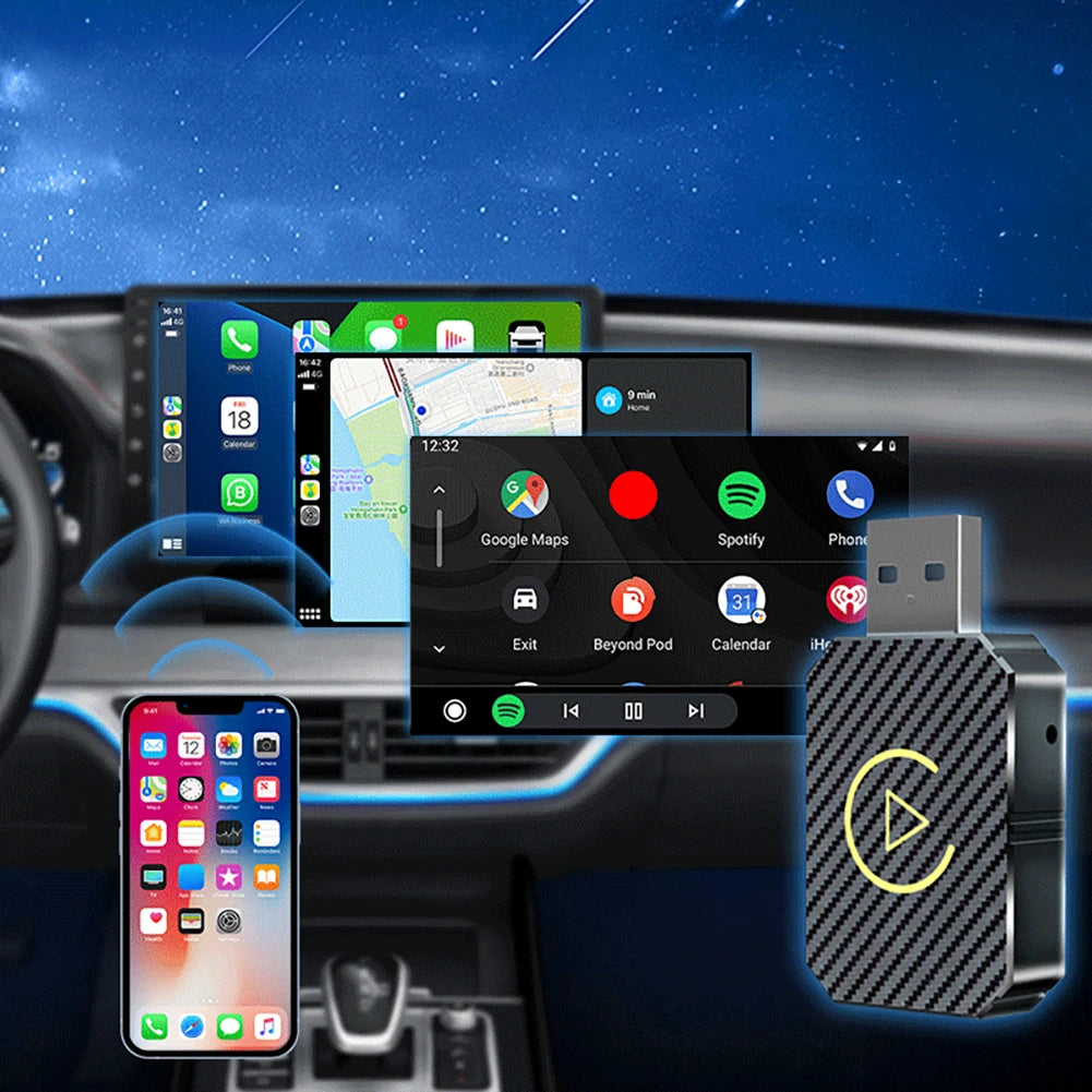 Wireless Carplay Android Auto Adapter 2 in 1 Smart AI Box Plug&Play Wireless Dongle BT WiFi for Wired CarPlay/Andriod Auto Car