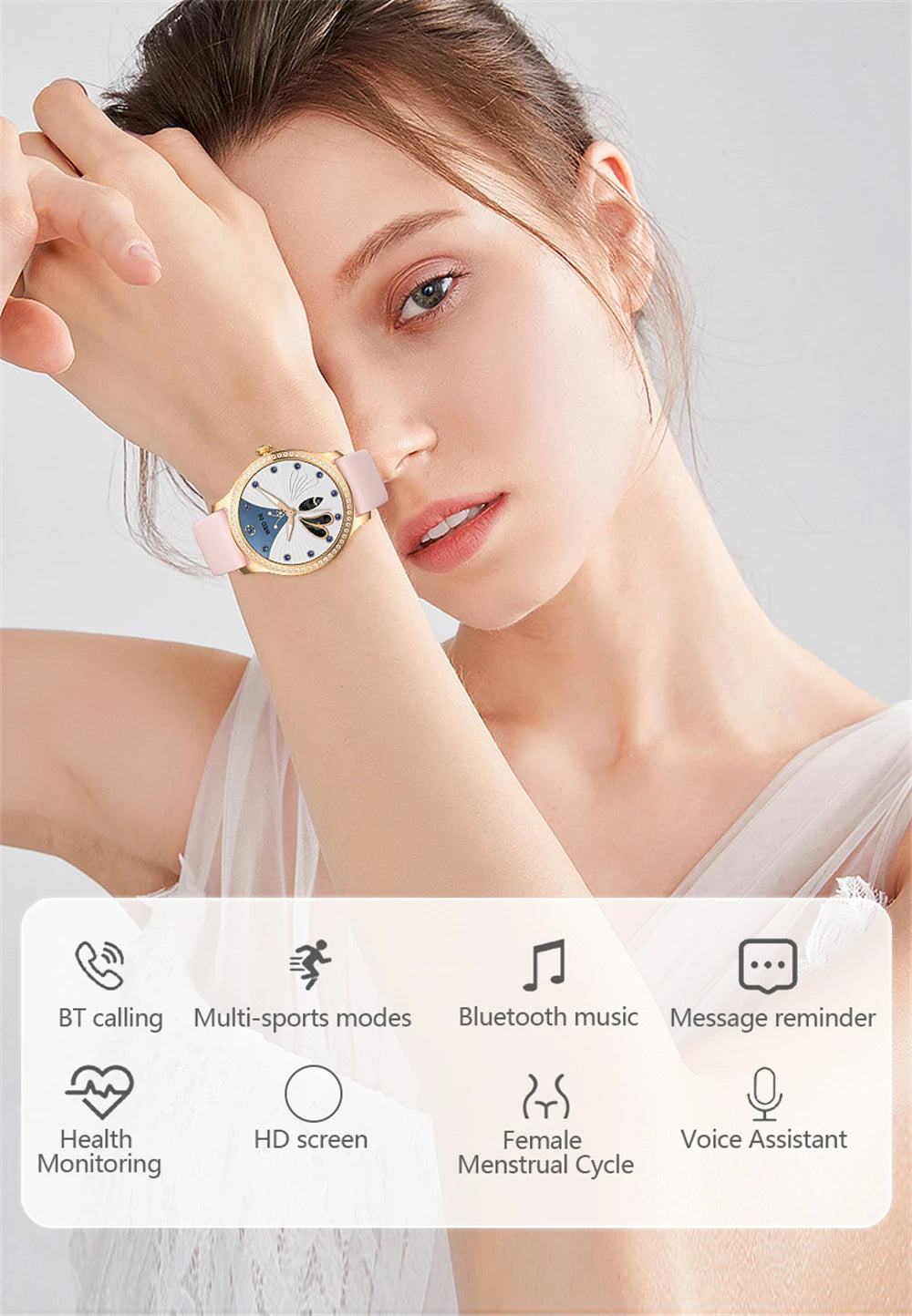 Diamond-studded Smart Watch 2024 For Women Lovely Steel Sport Watch Bluetooth Call Fitness bracelet Heart Rate Ladies Smartwatch