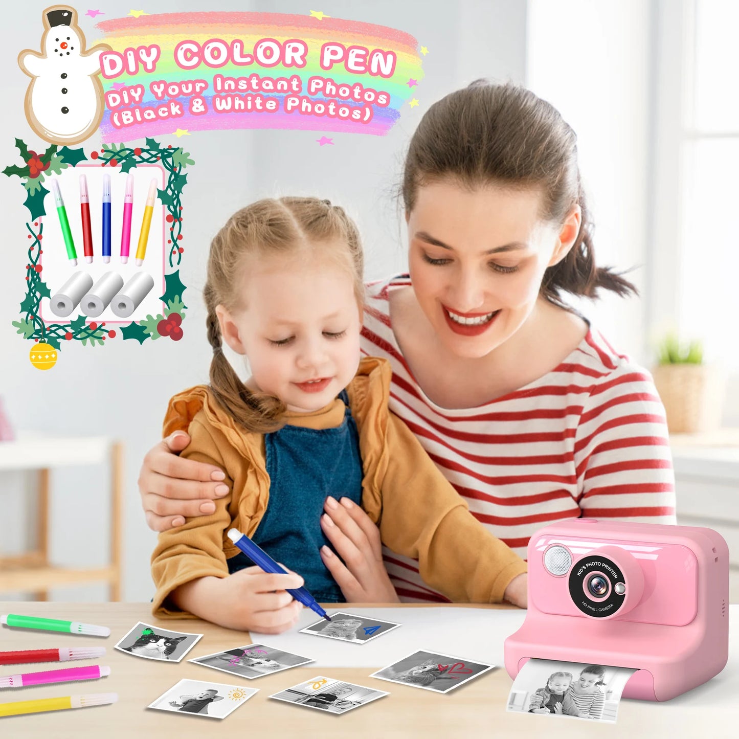 Gofunly 2.4" Kids Instant Camera, Kids Camera with 32G Card, 1080P Instant Camera for Kids with Printing Paper Toy Gifts