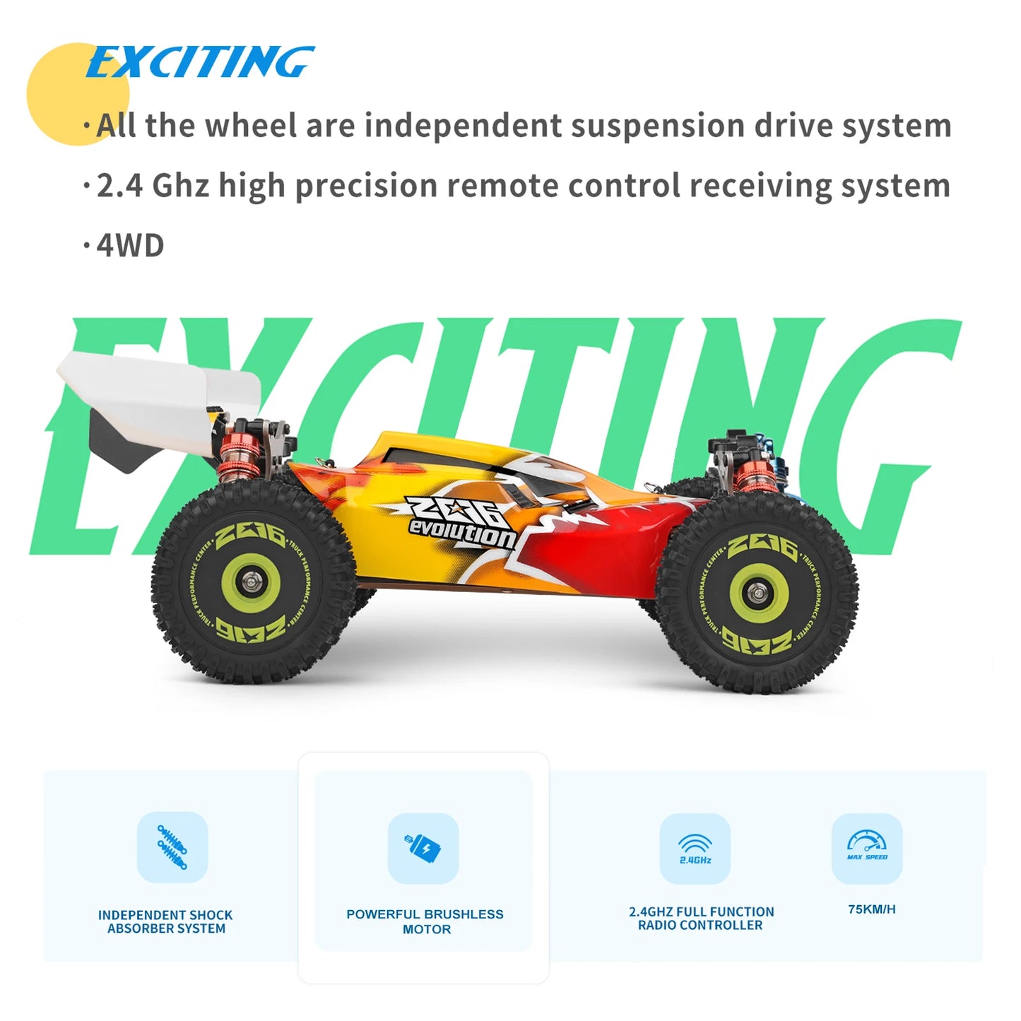 Wltoys XKS 144001 RC Car 75km/h Remote Control Car Off-Road Car High Speed 1/14 2.4GHz Racing Car 4WD RTR with Metal Chassis