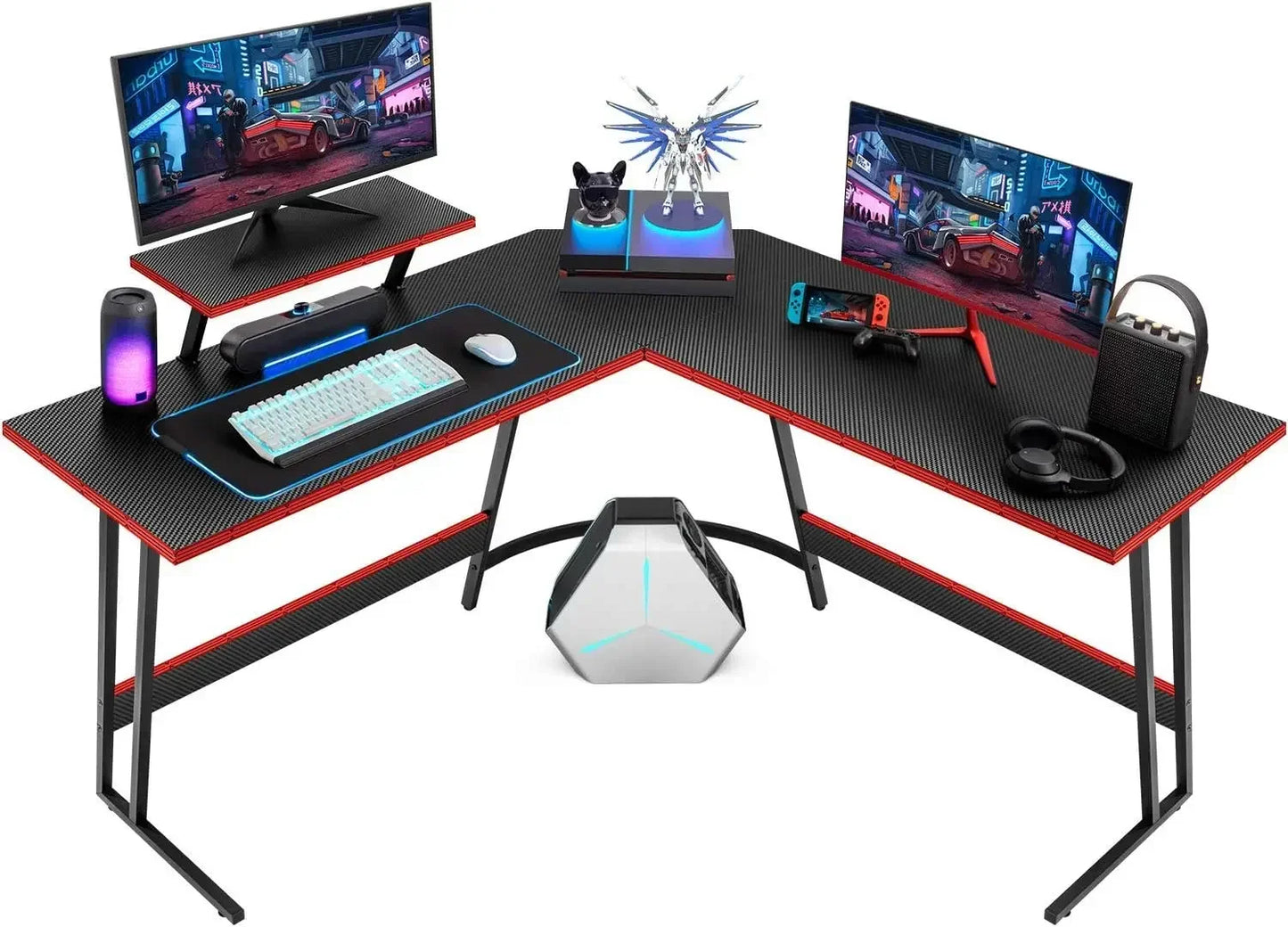 L Shaped Gaming Desk Computer Corner Desk PC Gaming Desk Table with Large Monitor Riser Stand for Home Office Sturdy Writing