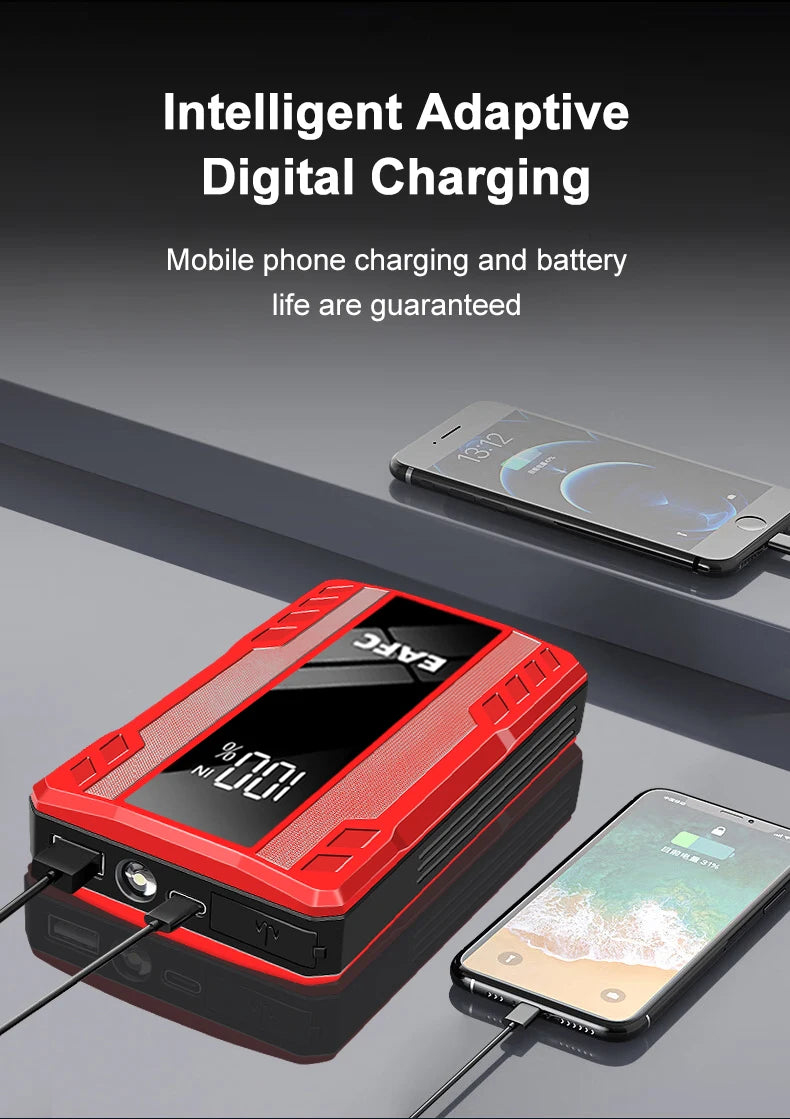 EAFC 1000A Car Jump Starter Power Portable PowerBank 12VAuto Emergency Start Battery Starting Device Booster with LED Light