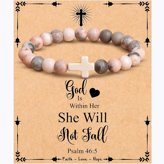 Christian Gifts,Cross Bracelet for Women, Faith Religious Easter Catholic Christian Jewelry, Meaningful Baptism Natural Bracelet