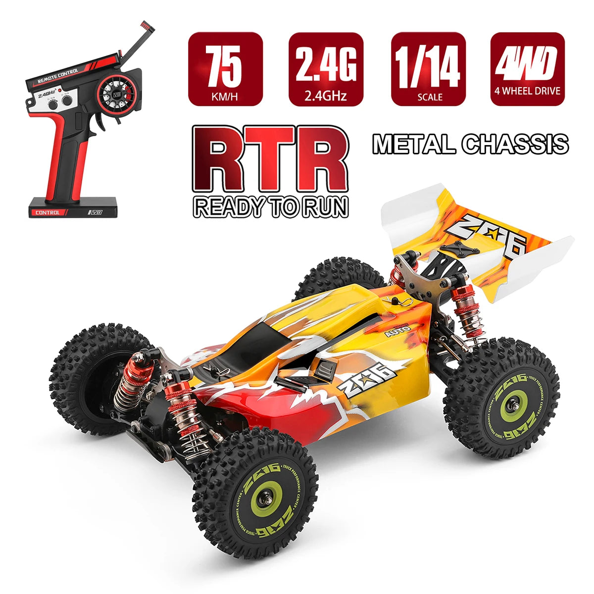 Wltoys XKS 144001 RC Car 75km/h Remote Control Car Off-Road Car High Speed 1/14 2.4GHz Racing Car 4WD RTR with Metal Chassis