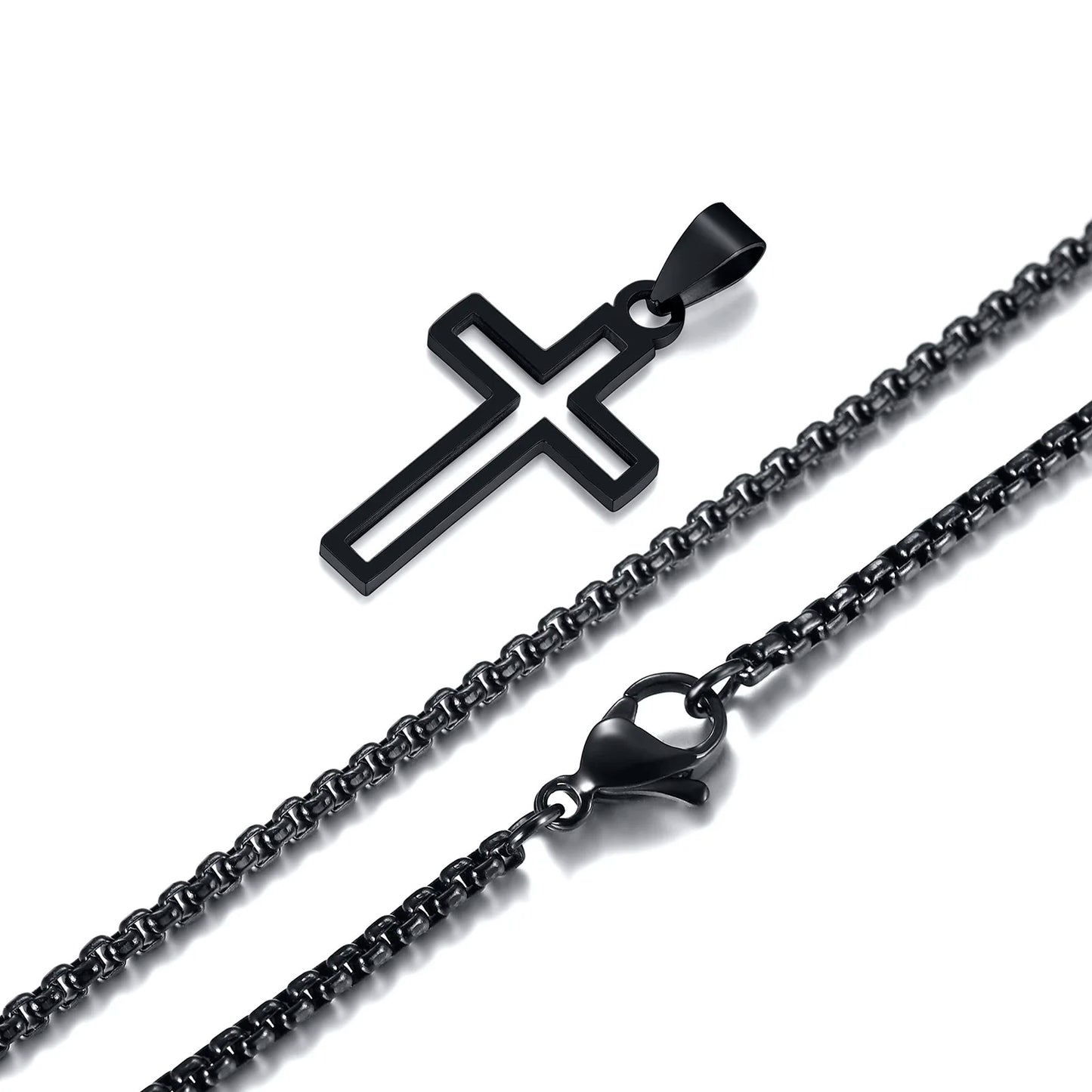 Mens Cutout Cross Necklaces,Waterproof Stainless Steel Hollow Cross Pendant Collar,Religious Faith Christ Gift Jewelry