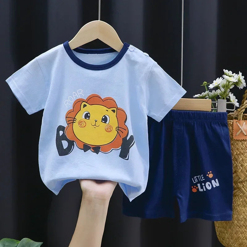 2PCS Children's Sets mother Kids Clothes Boys Girl T-shirt Shorts Summer Cotton Short sleeve Baby Children Clothing Toddler Suit