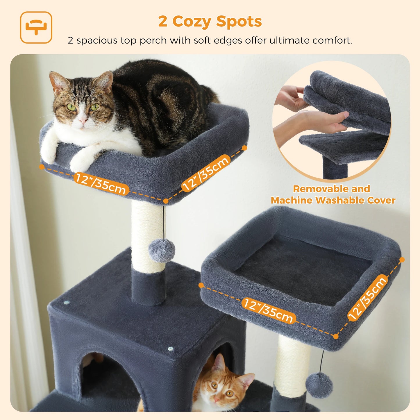 H184CM Large Cat Tower with Sisal Scratching Posts Spacious Condo Perch Stable for Kitten Multi-Level Tower Indoor Cozy Hummocks