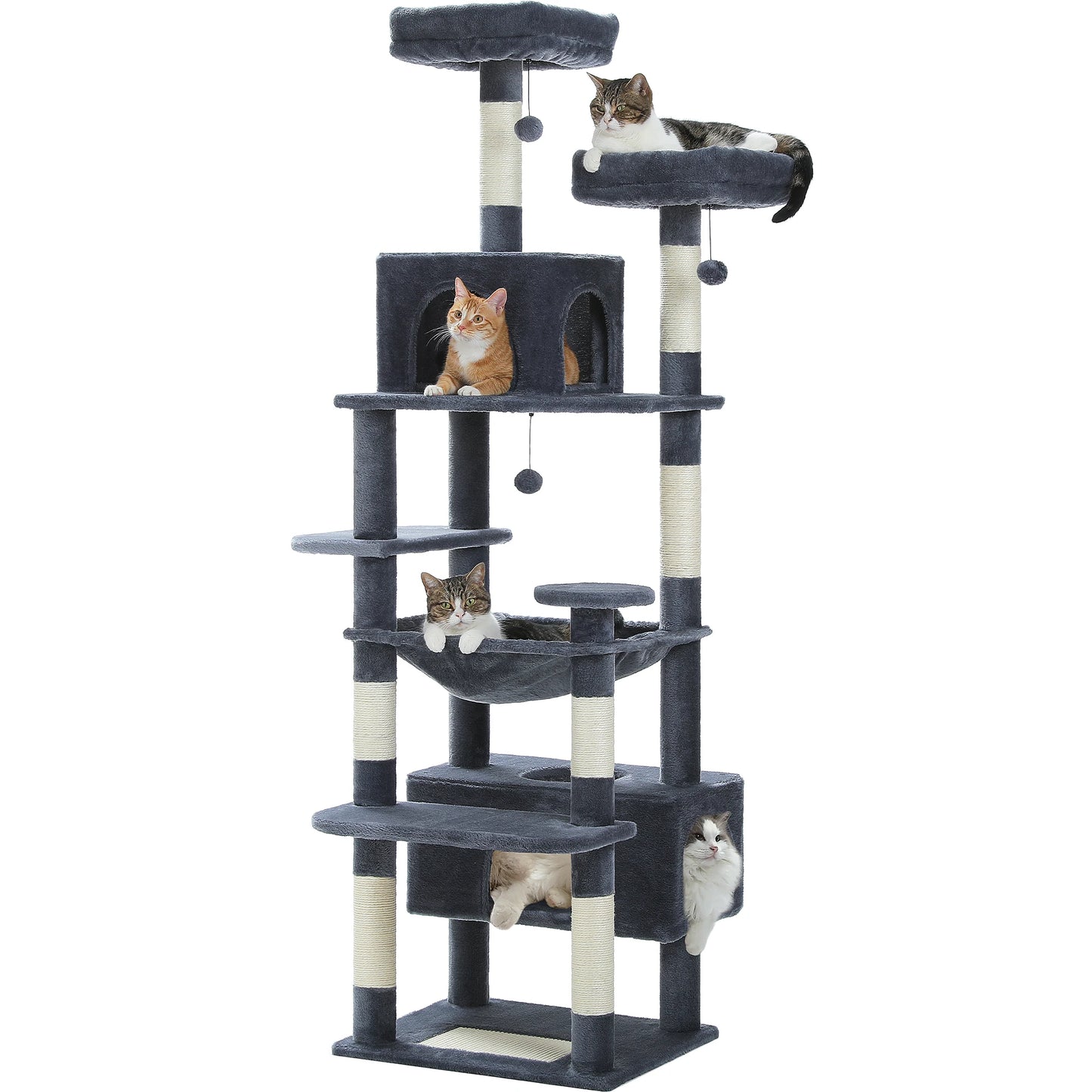 H184CM Large Cat Tower with Sisal Scratching Posts Spacious Condo Perch Stable for Kitten Multi-Level Tower Indoor Cozy Hummocks