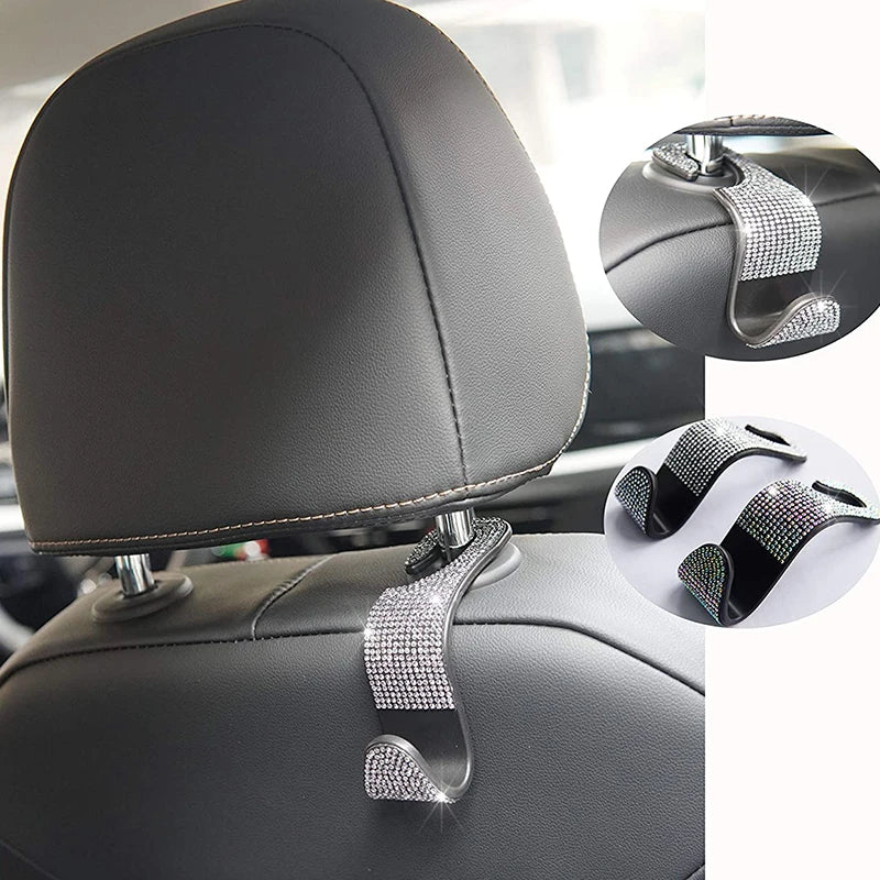 Dazzling Diamond Car Seat Backrest Hook Car Backrest Universal Head Restraint Storage Rack Automotive Interior Accessories