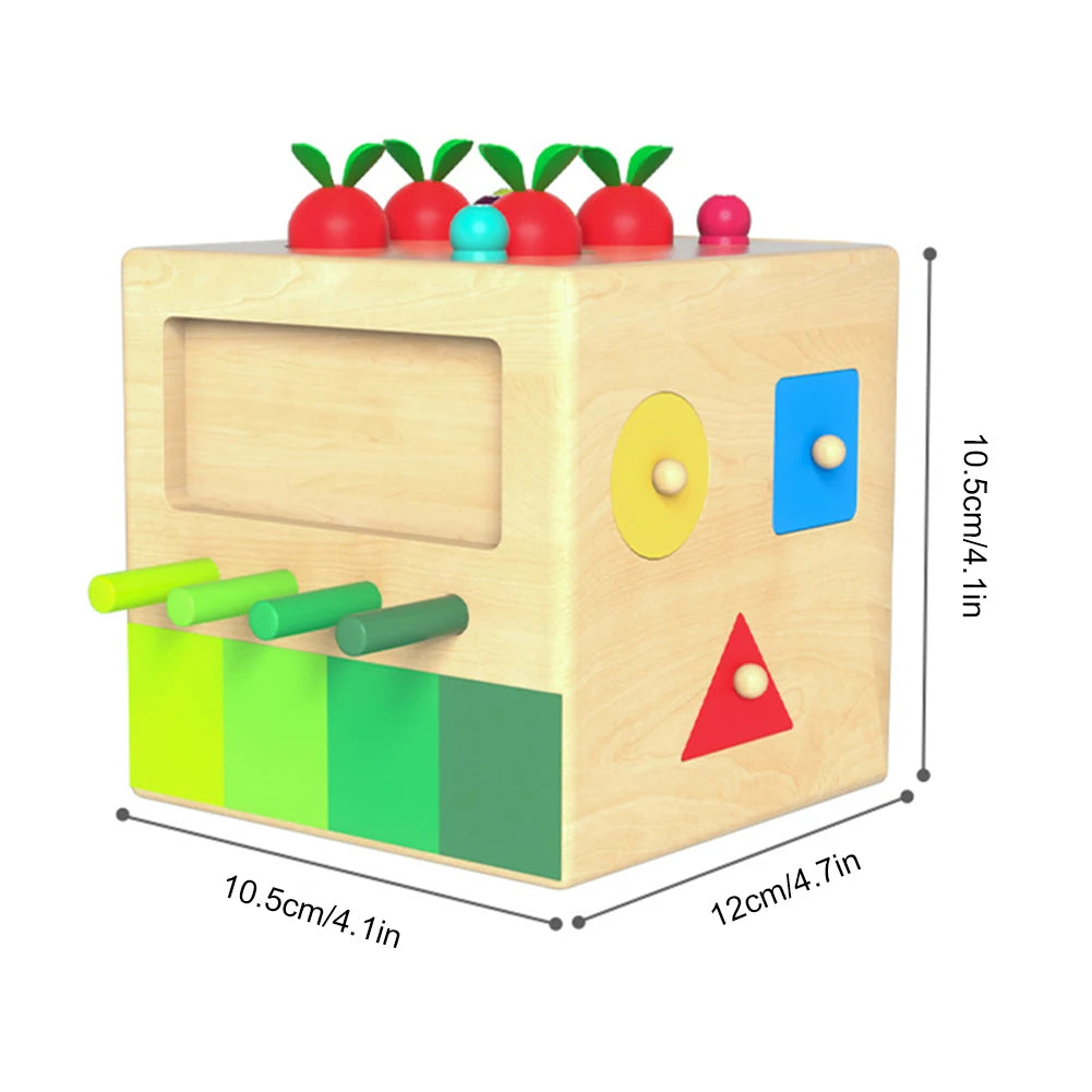 6in1 Wooden Activity Cube Montessori Toys for 12M+ Baby Carrots Harvest Game&Bead Maze Preschool Learning Education Shape Sorter