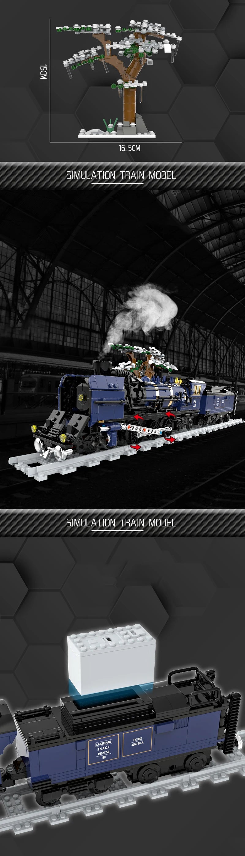 Creative City Technology Steam Train Transportation Model MOC 80019 Power Train Railway Building Blocks Toys Kids Birthday Gifts