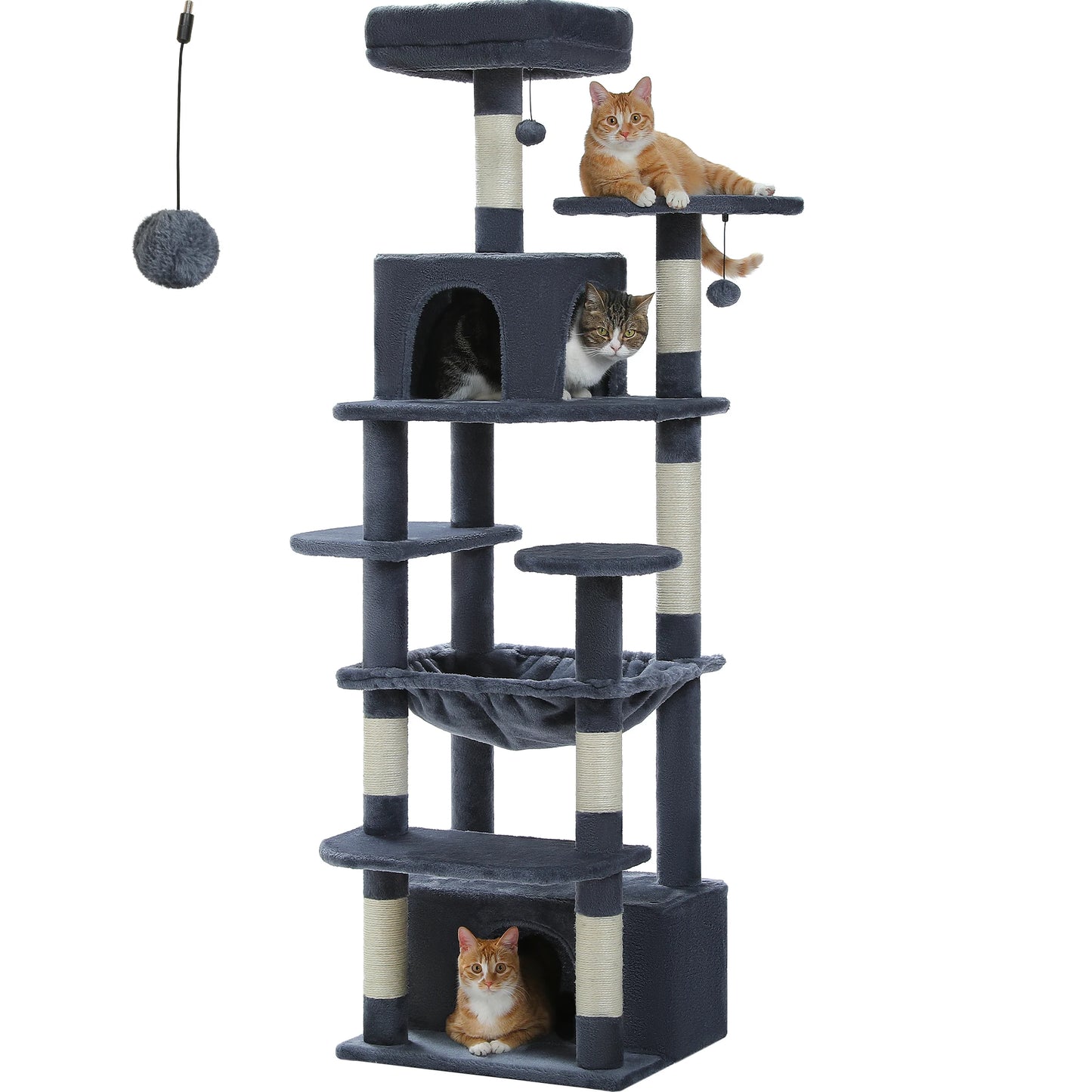 H184CM Large Cat Tower with Sisal Scratching Posts Spacious Condo Perch Stable for Kitten Multi-Level Tower Indoor Cozy Hummocks