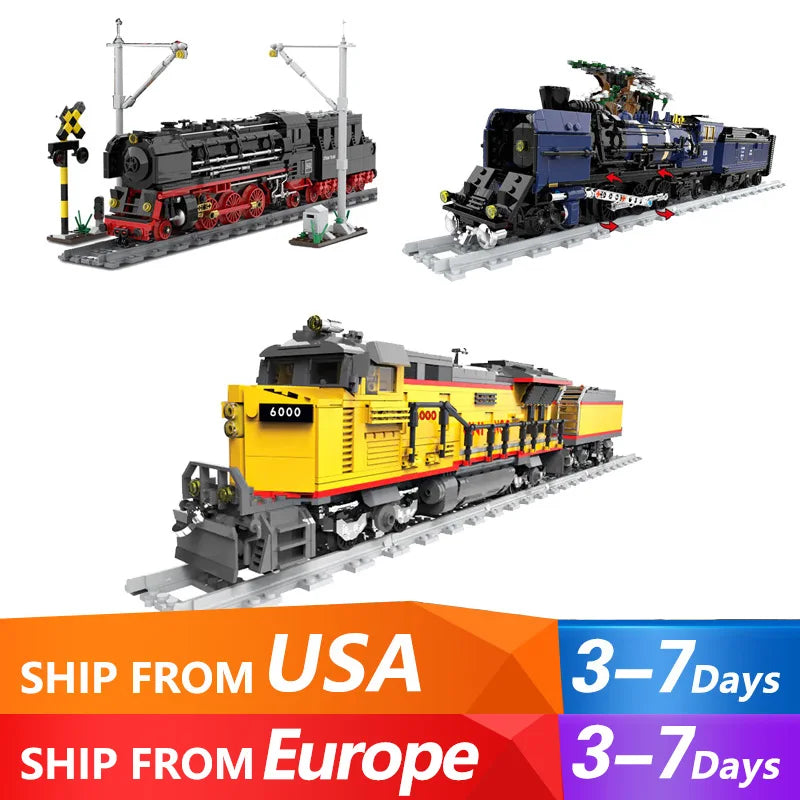 Creative City Technology Steam Train Transportation Model MOC 80019 Power Train Railway Building Blocks Toys Kids Birthday Gifts