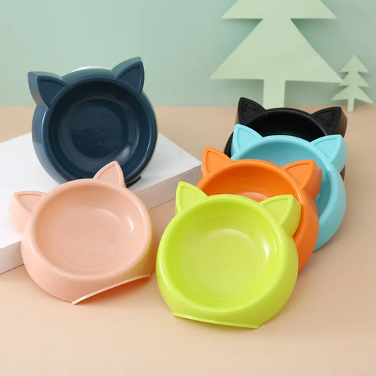 Pets Food Bowl Cat Face Shape Large Capacity Feeding Dish Solid Color Cat Food Bowl Pet Water Drinking Feeder for Small Dog Bowl