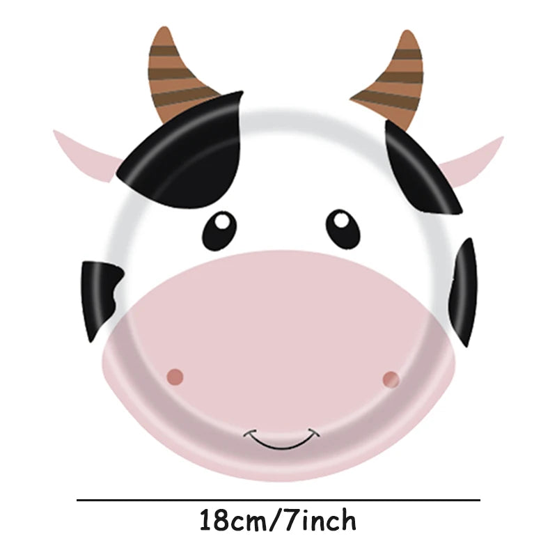 10Pcs 7inch Farm Animal Party Utensils Dining Plate Cow Sheep Pig Chicken Animal Farm Party Supplies