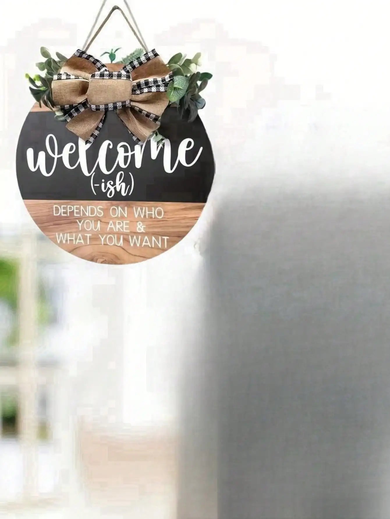 1 Piece Front Door Welcome Sign, Fun Garland, Hanging Wooden Plaque Decoration, Round Country Wooden Farmhouse, Porch Decoration