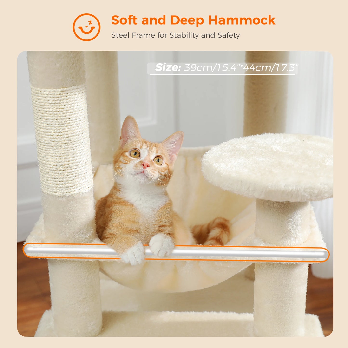 H184CM Large Cat Tower with Sisal Scratching Posts Spacious Condo Perch Stable for Kitten Multi-Level Tower Indoor Cozy Hummocks