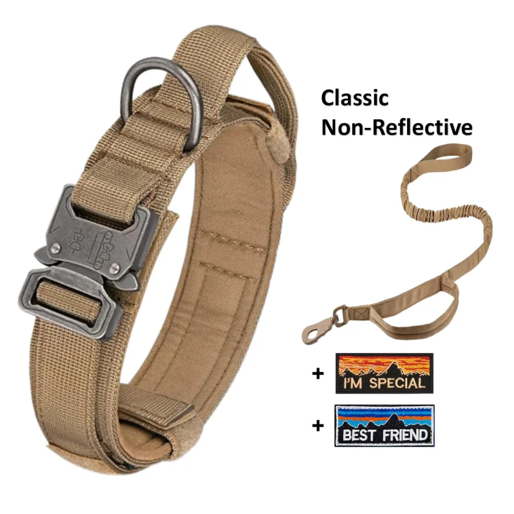 Strong Dog Collar Adjustable Thick Tactical Military Training Collars and Dog Leash with handle for Medium /big/ k9 /Large Dogs