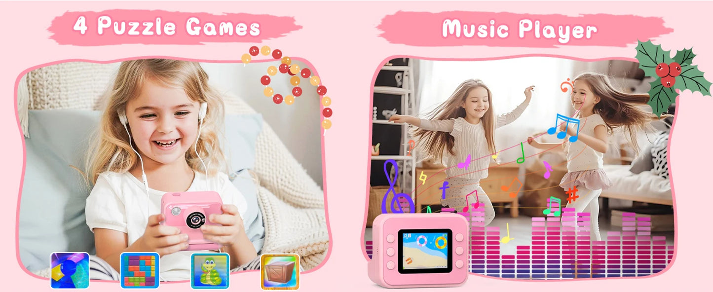 Gofunly 2.4" Kids Instant Camera, Kids Camera with 32G Card, 1080P Instant Camera for Kids with Printing Paper Toy Gifts