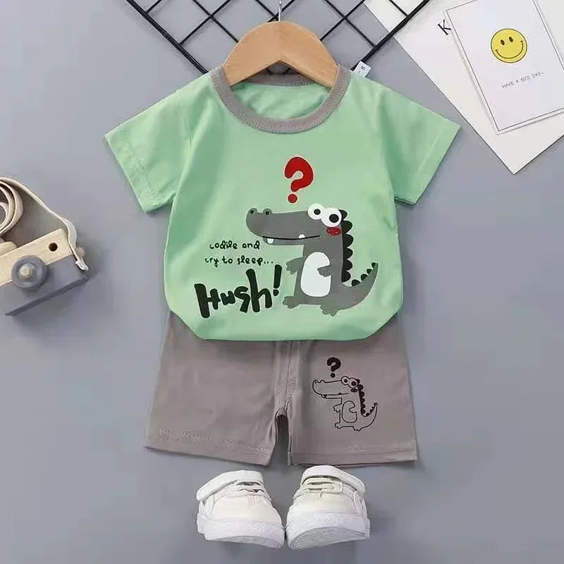 2PCS Children's Sets mother Kids Clothes Boys Girl T-shirt Shorts Summer Cotton Short sleeve Baby Children Clothing Toddler Suit