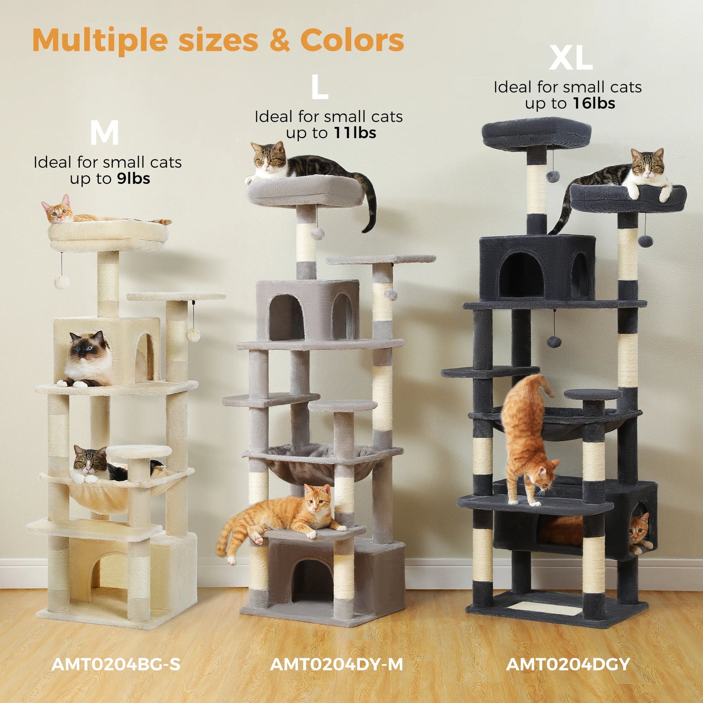 H184CM Large Cat Tower with Sisal Scratching Posts Spacious Condo Perch Stable for Kitten Multi-Level Tower Indoor Cozy Hummocks