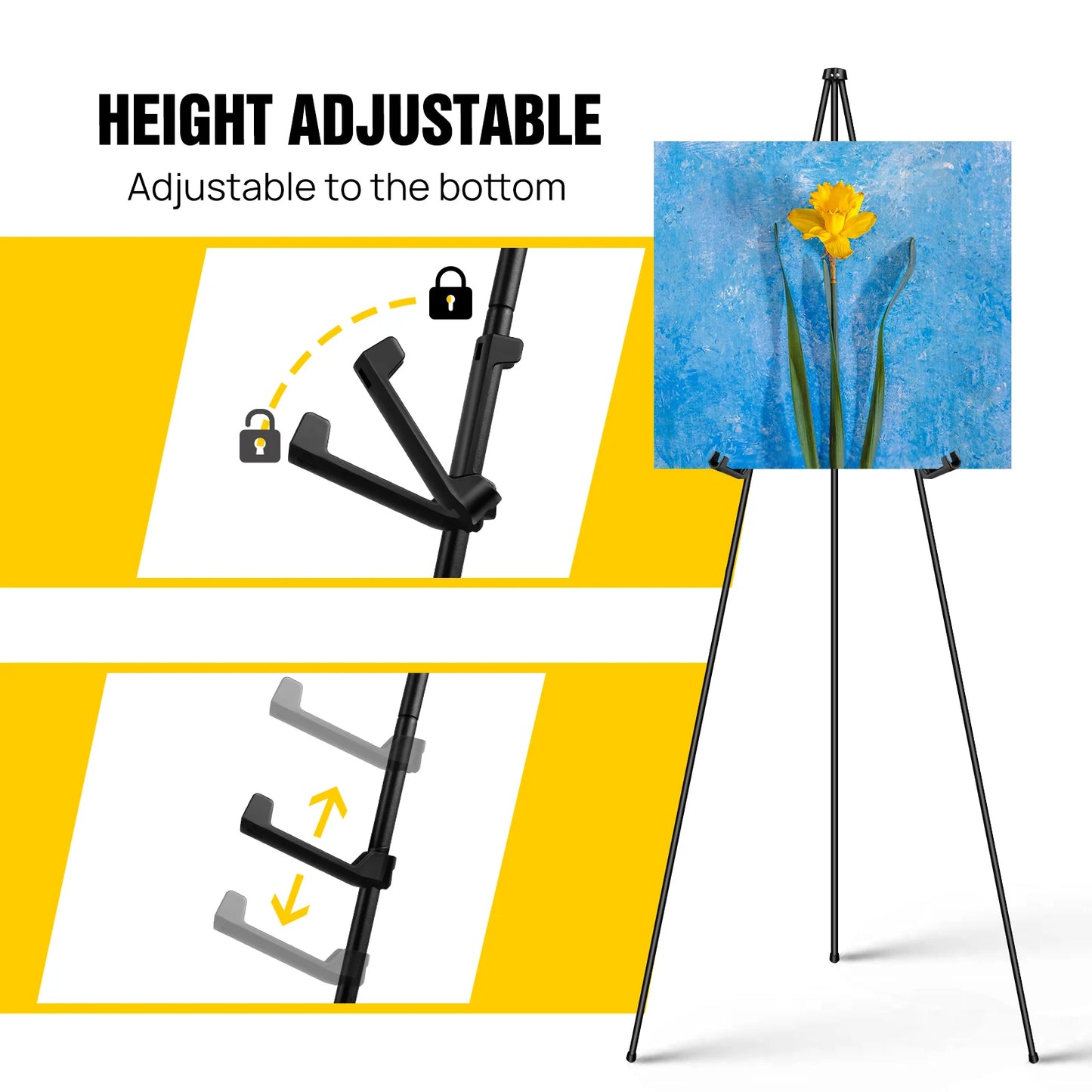 DayPlus Portable Easel Stand for Wedding Painting Display Folding Adjustable Metal Artist Tripod Easel with Bag 160cm/63inch