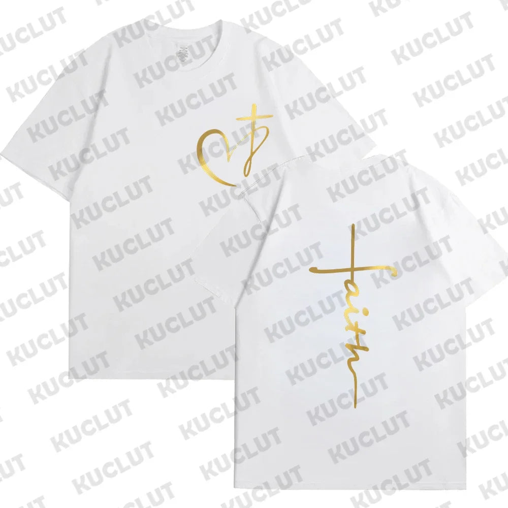 Heart Cross Print Christian T-shirt for Men Clothes Faith Male T-shirts Summer Plus Size Tee Shirt Oversized T Shirt Jesus Tops