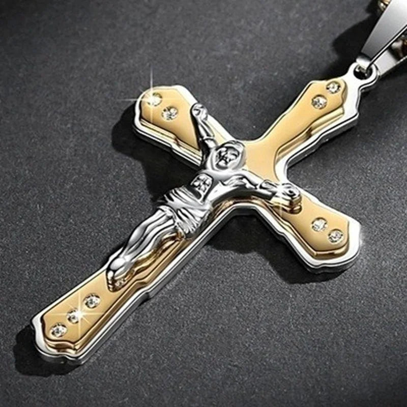 Fashion Jesus Cross Necklace Religious Faith Cross Jesus Jewelry Mens and Women's Necklace Banquet Party Anniversary Gift Hiphop