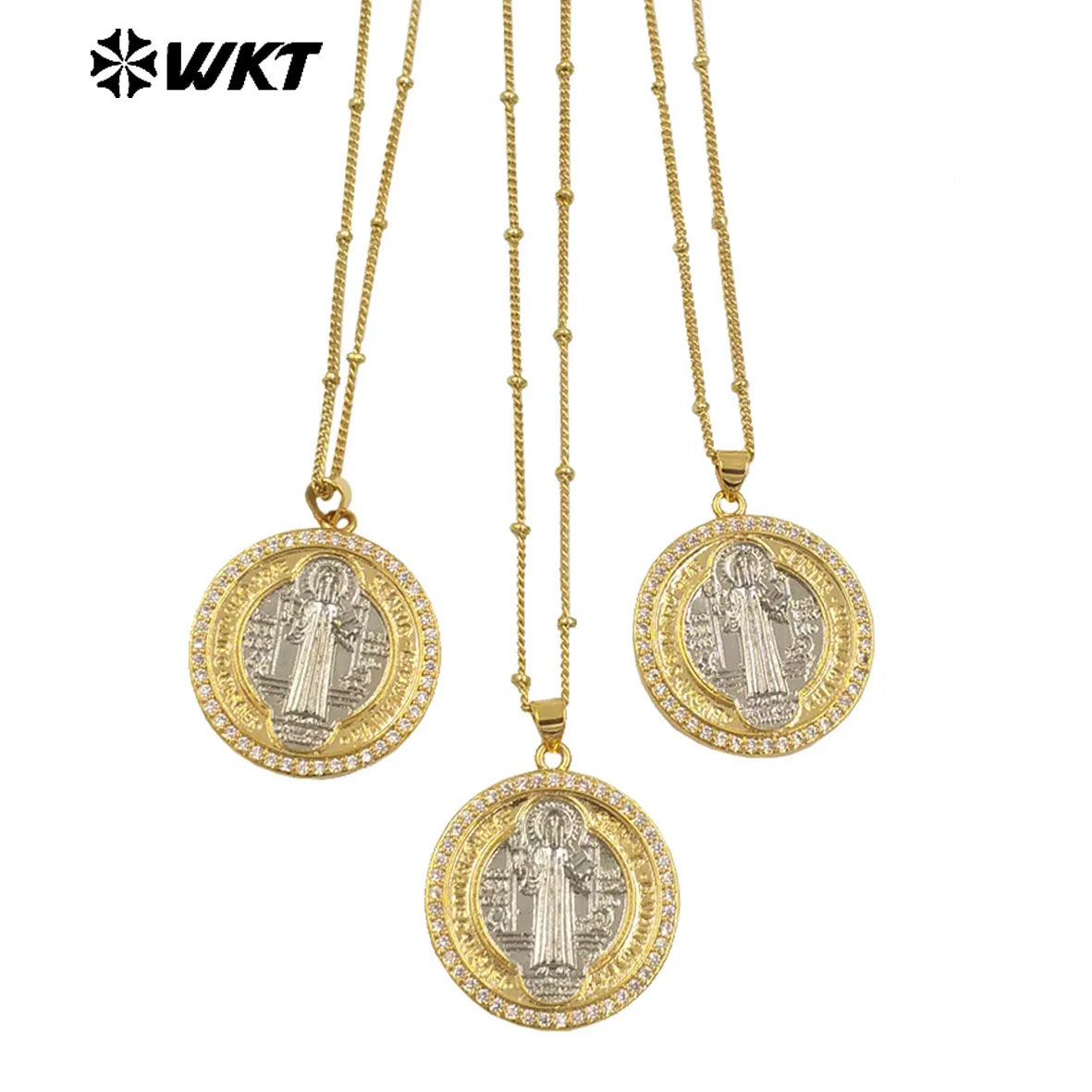 18K Gold St Benedict Medal necklace For Christian Religious Jewelry Gift